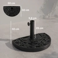 Outsunny Halfronde Parasolvoet, 9 kg, Bloemendesign, HDPE/Cement, voor Parasolstokken Ø35/38/48 mm(m-3)
