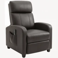 HOMCOM Recliner Armchair, Massage Faux Leather Push Back Reclining Chair with Adjustable Leg Rest, Side Pocket, for Home Living Room Theatre, Brown(m-1)