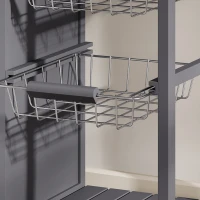 HOMCOM Bamboo Kitchen Island, Rolling Kitchen Trolley with Glass Door, 2 Metal Wire Baskets and Adjustable Shelf, Grey(m-13)