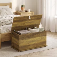 HOMCOM Aufbewahrungstruhe, Aufbewahrungsbank mit klappbarem Deckel und Sicherheitscharnieren, 80 x 40 x 45 cm, Braun(m-2)