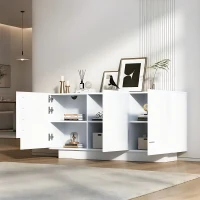 Aparador para sala de estar, armário de arrumação largo de três portas, design minimalista moderno, 35x160x60 cm, Branco(m-2)