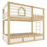 Cama beliche infantil estilo cabana, 2 lugares de dormir de 90×200 cm cada, sem colchão, 210x102x184 cm, Cor natural(m-8)