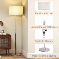 HOMCOM Lampada da Terra con Telecomando e Luminosità Regolabile 3000K-6000K con Paralume in Tessuto, Argento(m-7)