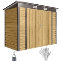 Outsunny Abri de Jardin en Métal 3 m² Facile à Monter, Cabane de Jardin Structure en Acier Galvanisé Améliorée, Chêne(m-11)