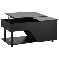 Table basse réglable en hauteur avec rangement caché, compartiments latéraux réglables, 50x100x46 cm, Noir(m-6)