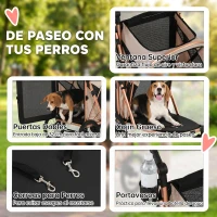 PawHut Carrito para Perros Plegable hasta 20 kg con Ruedas Grandes Suspensión y Freno Ventanas de Malla Cojín Marrón Claro(m-7)