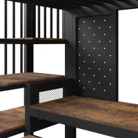Cama alta 90x200 cm com secretária de canto, muito espaço de arrumação & placa perfurada, régua de tomadas integrada, 255x114x182 cm, Castanho+Preto(m-11)