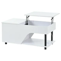 Table basse réglable en hauteur avec rangement caché, compartiments latéraux réglables, 50x100x46 cm, Blanc(m-8)