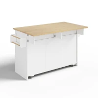 Ilha de cozinha móvel com tampo rebatível, gavetas verticais de 2 níveis, rodízios bloqueáveis 360°, 120x70x92 cm, Branco(m-8)