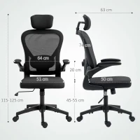 HOMCOM Bürostuhl Ergonomischer Schreibtischstuhl mit Hochklappbaren Armlehnen, Verstellbarer Lendenwirbelstütze Schwarz(m-3)