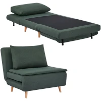 HOMCOM 3-in-1 slaapfauteuil met bedfunctie, ligfauteuil, verstelbare rugleuning, beukenhouten poten, kussen, Donkergroen(m-11)