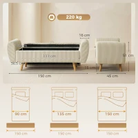 HOMCOM Banco Almacenaje 150 cm Tapizado en Pana Banco Pie de Cama con Brazos Redondeados y Patas de Madera Beige(m-3)