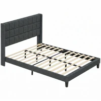 HOMCOM Cama 135x190 cm con Almacenaje Inferior Tapizada y Cabecero Acolchado con Orejas Gris(m-1)