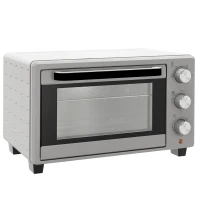 HOMCOM Mini-oven, 21 L broodrooster-oven met 1 draadrek en 1 bakplaat, 3 kookmodi, 100 °C-230 °C, roestvrij staal, glas, Zilver(m-1)