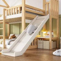 Beliche estilo cabana para crianças com telhado a duas águas, guarda‑corpo no estilo cerca de madeira, para colchões 90x200 cm, sem colchões, 247x171x220 cm, Branco(m-9)