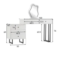 Tavolo da trucco con illuminazione LED, specchio regolabile e piano estraibile, 100x40x76 cm, Bianco(m-3)