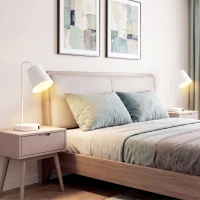 HOMCOM Pack de 2 Lámparas de Mesa Modernas en Acero con Puertos USB Casquillo E27 Bombilla no Incluida Blanco(m-7)