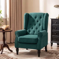 HOMCOM Poltrona per Salotto in Stile Francese con Seduta Imbottita e Cuscini, in Poliestere, 74x86x102 cm, Verde Scuro(m-10)