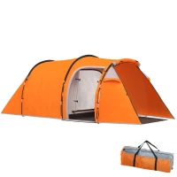 Outsunny Tunnelkampeertent voor 2-3 personen, 2000 mm waterkolom, waterdichte tent met voortent, oranje(m-15)