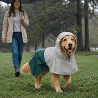 PawHut Imperméable pour Chien avec Capuche, Bandes Réfléchissantes, Ouverture pour Laisse, 110x72x0,5cm, Vert(m-2)