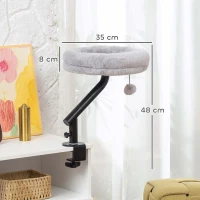 PawHut Lit de Bureau pour Chat Rotation de 360° et Hauteur Réglable, Lit pour Chat Lavable avec Balle Jouet,  35x35x48cm, Gris(m-3)