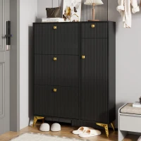Sapateira com 3 portas basculantes, poupa-espaço com design ondulado moderno, 90x25x121 cm, Preto(m-2)