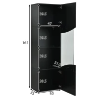 Vitrine para sala de estar, design estreito e alto com amplo espaço de arrumação, 35x50x165 cm, Preto(m-3)