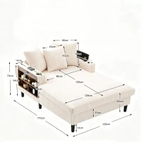 Divano letto con portabicchieri su entrambi i lati e bracciolo pieghevole, 129x170x70 cm, Beige(m-3)