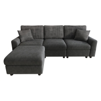 Canapé moderne avec pouf, fonction de charge à double port, incl. 2 coussins carrés, coussins d'assise amovibles, 223x146x84 cm, Noir
