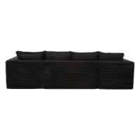 Divano a U in velluto a coste con portabicchieri integrato e tasca laterale, imbottitura a molle, 320x155x88 cm, Nero(m-9)