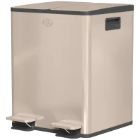 HOMCOM Poubelle de cuisine 2 compartiments de 2 x 20L, acier inoxydable, couvercle à fermeture douce, 45,8x36x51,6cm, or(m-12)