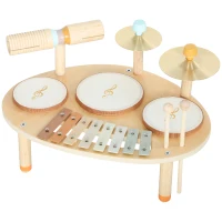 AIYAPLAY Jeux de Tambours pour Bébé, Tambour bébé avec Xylophone pour Tout-Petits, Instruments de Musique en Bois, Naturel(m-12)