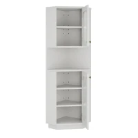 Armadio da bagno angolare salvaspazio con striscia LED luminosa, 45x45x166,5 cm, Bianco(m-8)