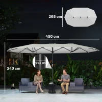 Outsunny Sombrilla Doble con 48 Luces LED 4,5x2,65 m Manivela Protección Solar para Terraza Jardín Piscina Crema(m-3)