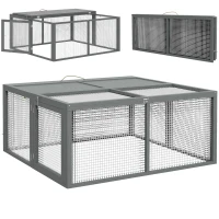 PawHut Kleine Dierenkooi, Konijnenhok, Opklapbaar Dak, Vurenhout, 120x120x57cm, Natuur(m-11)