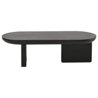 Table basse moderne minimaliste avec plateau ovale, deux pieds carrés avec patins en feutre antidérapants, 119,7x49,8x35,5 cm, Noir(m-2)