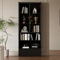 Vetrina portaoggetti alta a 6 ripiani con illuminazione LED controllabile da app, 80x34x180 cm, Nero(m-1)