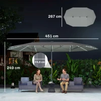 Outsunny Dubbele parasol met zonne-lichtjes, aluminium, polyester, UPF50+ bescherming, UV-bestendig, terrasparasol, donkergrijs(m-3)
