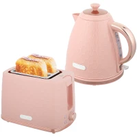 HOMCOM Waterkoker- en Toaster-Set, 1,7L 2200W Snelkook-Waterkoker met Automatische Uitschakeling en 2-Sneetjes Toaster met Kruimellade, Roze(m-11)