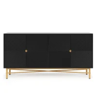 Credenza buffet a 4 ante per soggiorno e cucina con pannelli scanalati, 160x40x82 cm, Nero(m-2)