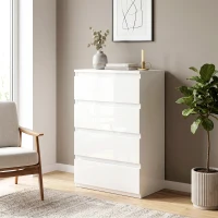 HOMCOM Cassettiera 4 cassetti Salvaspazio in Legno, 40x35x74 cm, Bianco Lucido(m-8)