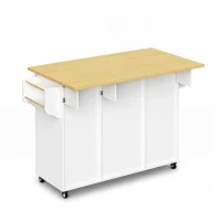 Isola da cucina su ruote con piano di lavoro ribaltabile, protezione antiribaltamento e ruote bloccabili a 360°, 120x45P(70) x 92 cm, Bianco(m-8)