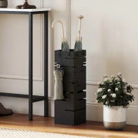 HOMCOM Portaombrelli Quadrato in Metallo con Vassoio Antigoccia Rimovibile e 4 Ganci, 15.5x15.5x49 cm, Nero(m-10)