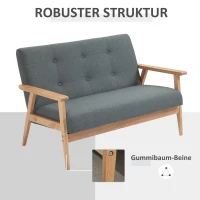 HOMCOM 2 zits bank twee zits stoffen bank tweezits bank bekleding loveseat compact design linnen rubber hout grijs 115 x 66.5 x 73 cm(m-5)