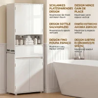 HOMCOM Mobile Bagno Alto Slim con Cassetti e Ripiani, 60x30x170 cm, Bianco Lucido(m-7)