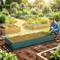 Outsunny Carré Potager en Métal Modulable - Potager Surélevé 241x90,5x30cm en Acier Galvanisé - Jardinière Extérieur Anti-Rouille pour Légumes et Fleurs, Vert Foncé(m-3)