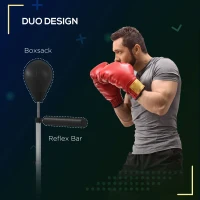 SPORTNOW Bokszak met reflexstang, verstelbaar in hoogte 160-205 cm, vulbare basis, inclusief luchtpomp, zwart(m-4)