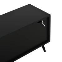 Meuble TV bas LED, convient pour 75 pouces, grand espace de rangement, 175x31x43,5 cm, Couleur naturelle+Noir(m-11)