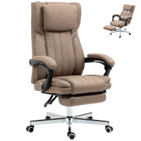 Vinsetto Bürostuhl mit Massagefunktion, neigbare Rücklehne, ausziehbare Fußstütze, Leinenoptik, 65 x 61 x 118 cm, Braun(m-11)