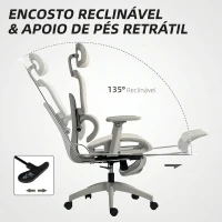 HOMCOM Cadeira de Escritório Ergonómica de Rede com Apoios de Braços 3D Reclinável até 135° Encosto de Cabeça Ajustável Bege(m-6)